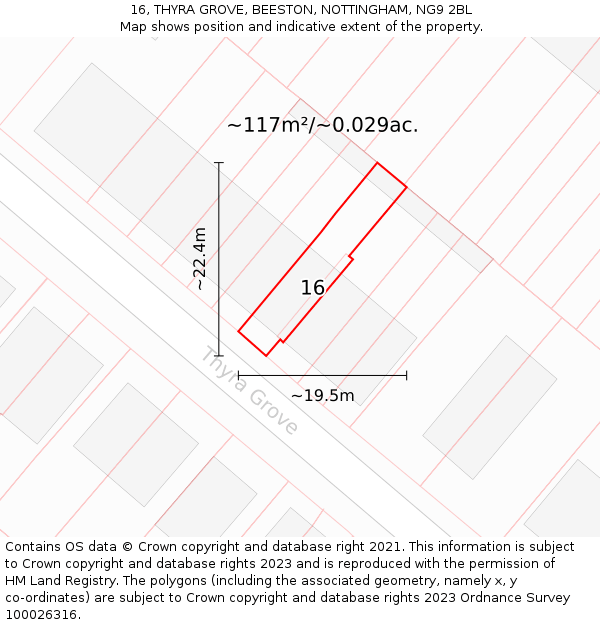 16, THYRA GROVE, BEESTON, NOTTINGHAM, NG9 2BL: Plot and title map