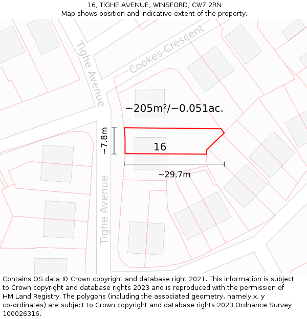 16, TIGHE AVENUE, WINSFORD, CW7 2RN: Plot and title map