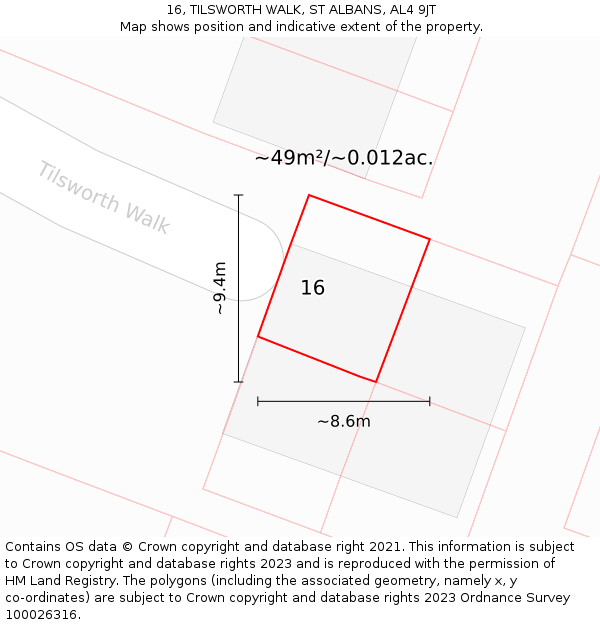 16, TILSWORTH WALK, ST ALBANS, AL4 9JT: Plot and title map