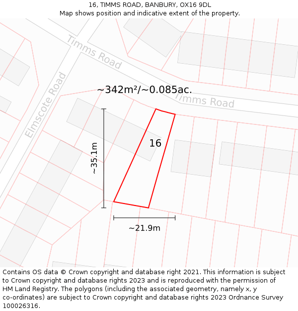 16, TIMMS ROAD, BANBURY, OX16 9DL: Plot and title map