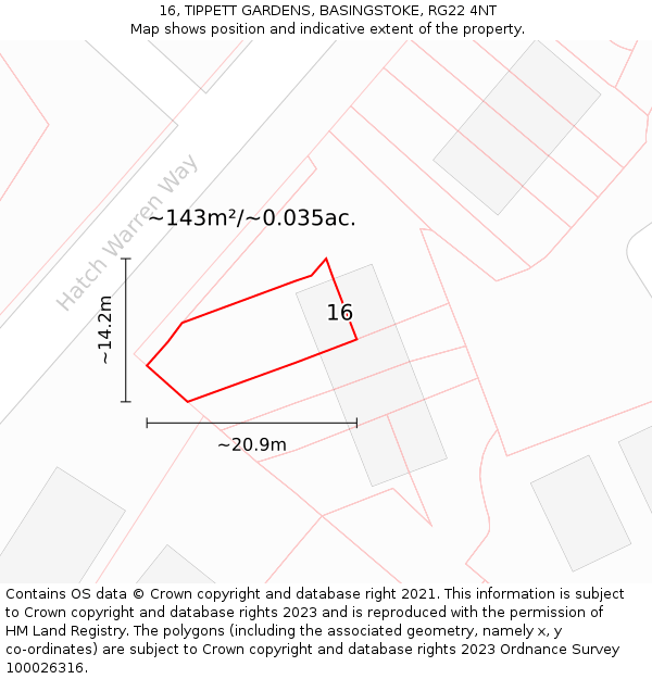 16, TIPPETT GARDENS, BASINGSTOKE, RG22 4NT: Plot and title map