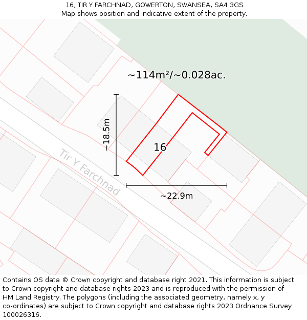 16, TIR Y FARCHNAD, GOWERTON, SWANSEA, SA4 3GS: Plot and title map