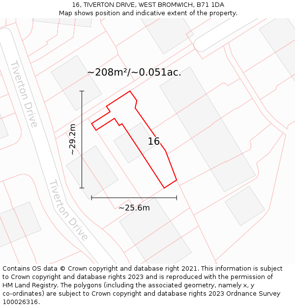16, TIVERTON DRIVE, WEST BROMWICH, B71 1DA: Plot and title map