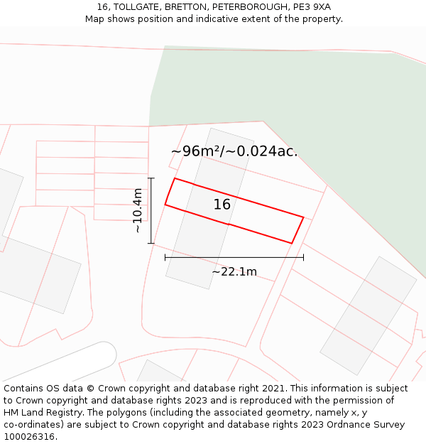 16, TOLLGATE, BRETTON, PETERBOROUGH, PE3 9XA: Plot and title map