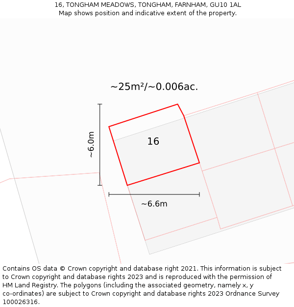 16, TONGHAM MEADOWS, TONGHAM, FARNHAM, GU10 1AL: Plot and title map