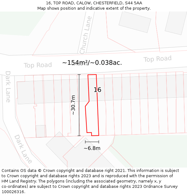 16, TOP ROAD, CALOW, CHESTERFIELD, S44 5AA: Plot and title map