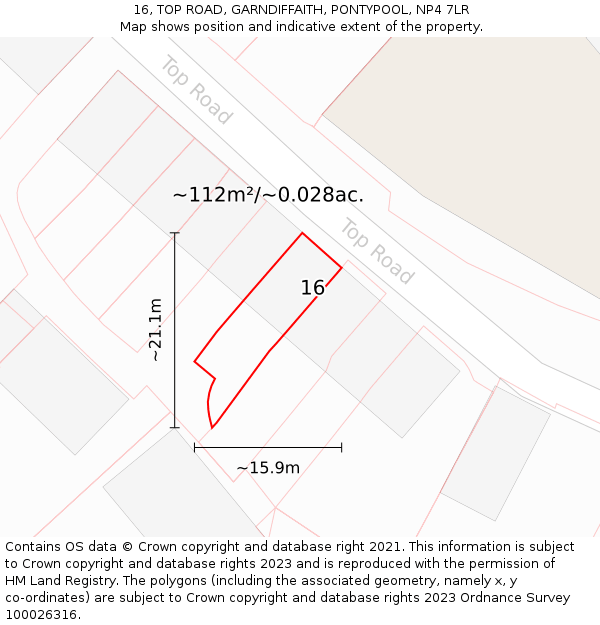 16, TOP ROAD, GARNDIFFAITH, PONTYPOOL, NP4 7LR: Plot and title map
