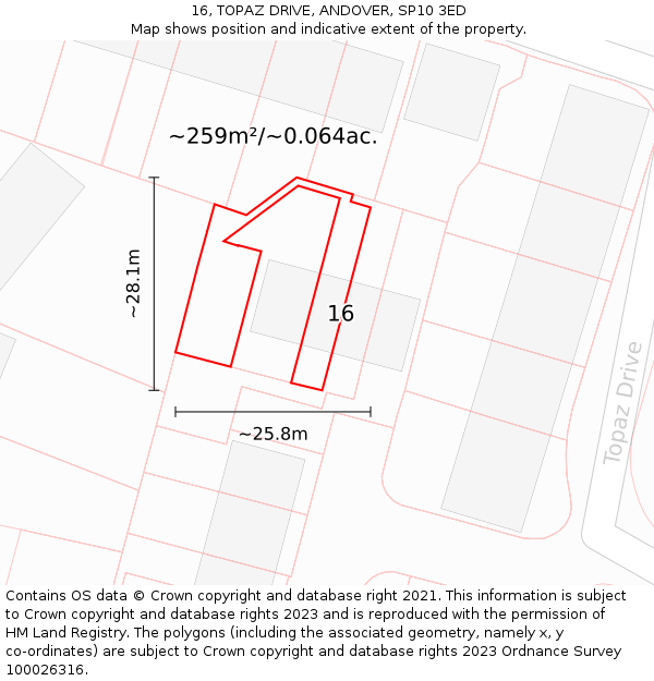 16, TOPAZ DRIVE, ANDOVER, SP10 3ED: Plot and title map