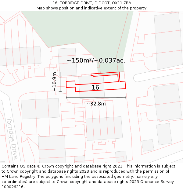 16, TORRIDGE DRIVE, DIDCOT, OX11 7RA: Plot and title map