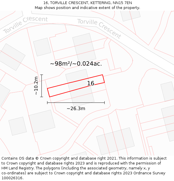16, TORVILLE CRESCENT, KETTERING, NN15 7EN: Plot and title map
