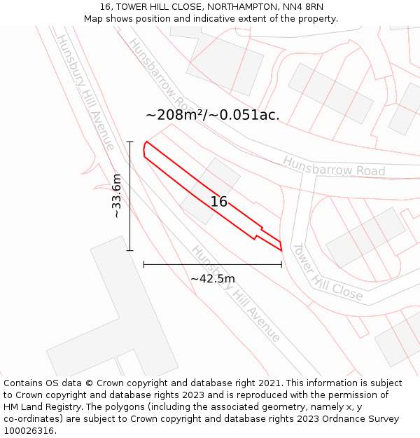 16, TOWER HILL CLOSE, NORTHAMPTON, NN4 8RN: Plot and title map