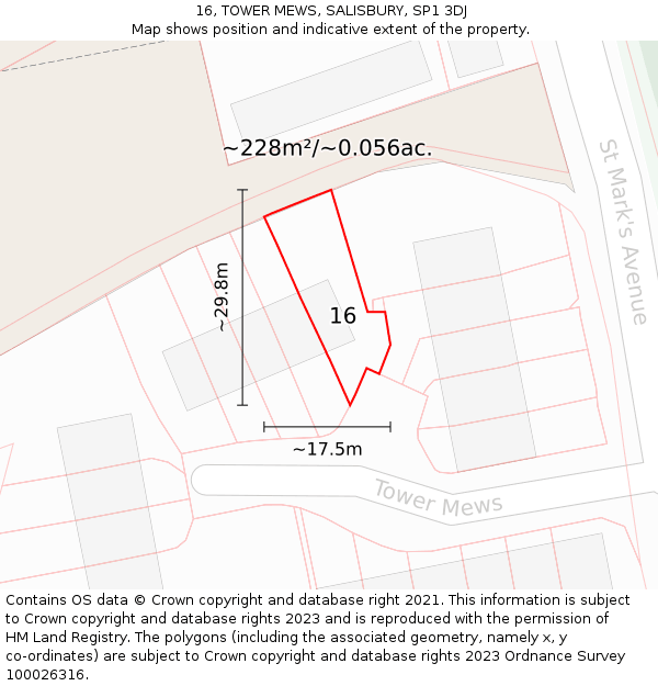 16, TOWER MEWS, SALISBURY, SP1 3DJ: Plot and title map