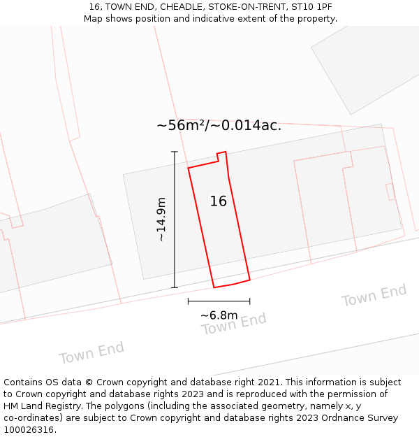 16, TOWN END, CHEADLE, STOKE-ON-TRENT, ST10 1PF: Plot and title map