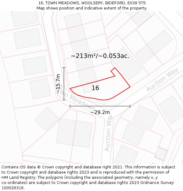 16, TOWN MEADOWS, WOOLSERY, BIDEFORD, EX39 5TS: Plot and title map