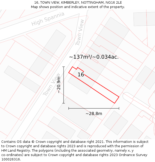16, TOWN VIEW, KIMBERLEY, NOTTINGHAM, NG16 2LE: Plot and title map