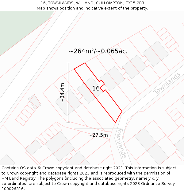 16, TOWNLANDS, WILLAND, CULLOMPTON, EX15 2RR: Plot and title map