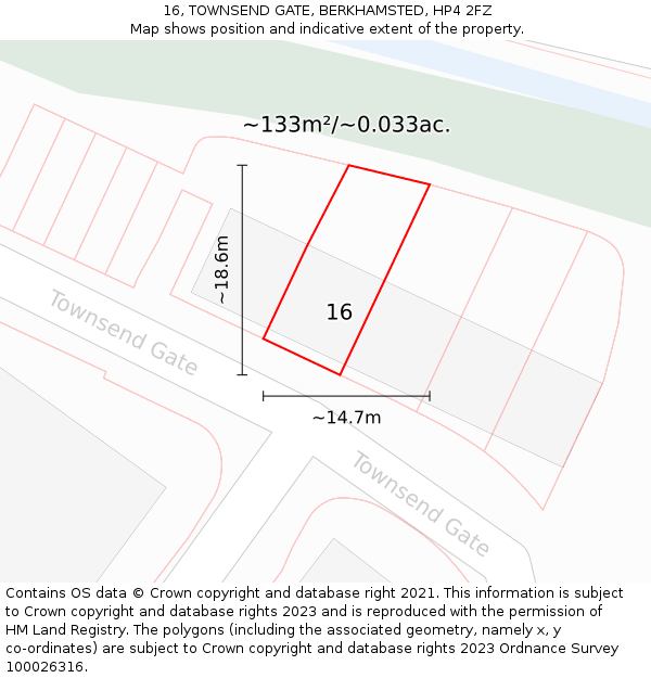 16, TOWNSEND GATE, BERKHAMSTED, HP4 2FZ: Plot and title map