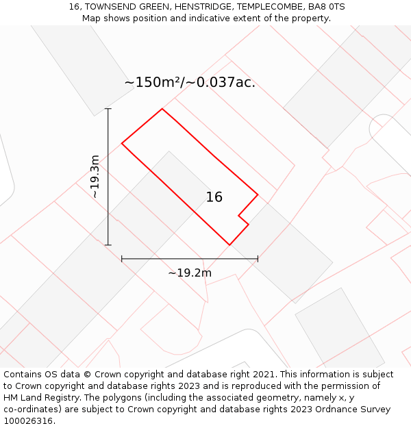 16, TOWNSEND GREEN, HENSTRIDGE, TEMPLECOMBE, BA8 0TS: Plot and title map