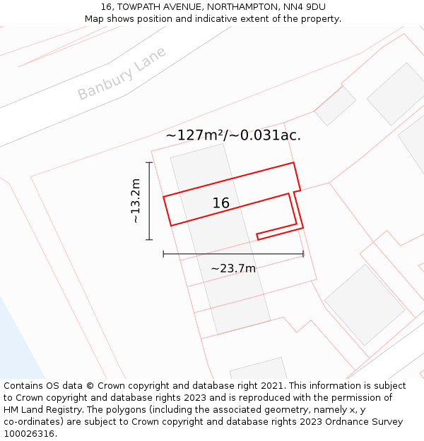 16, TOWPATH AVENUE, NORTHAMPTON, NN4 9DU: Plot and title map