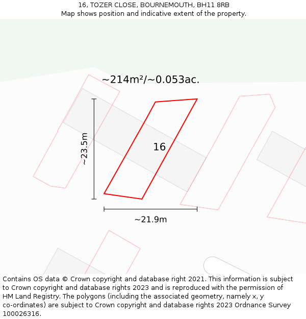 16, TOZER CLOSE, BOURNEMOUTH, BH11 8RB: Plot and title map