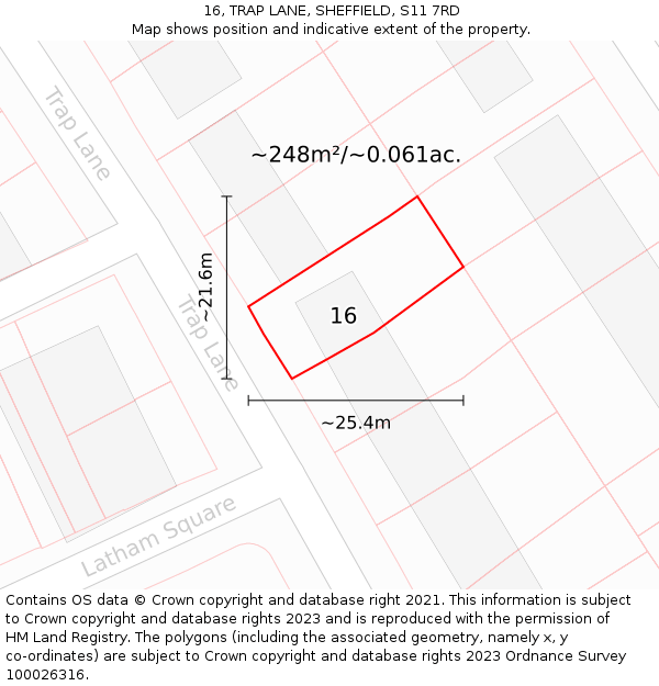 16, TRAP LANE, SHEFFIELD, S11 7RD: Plot and title map