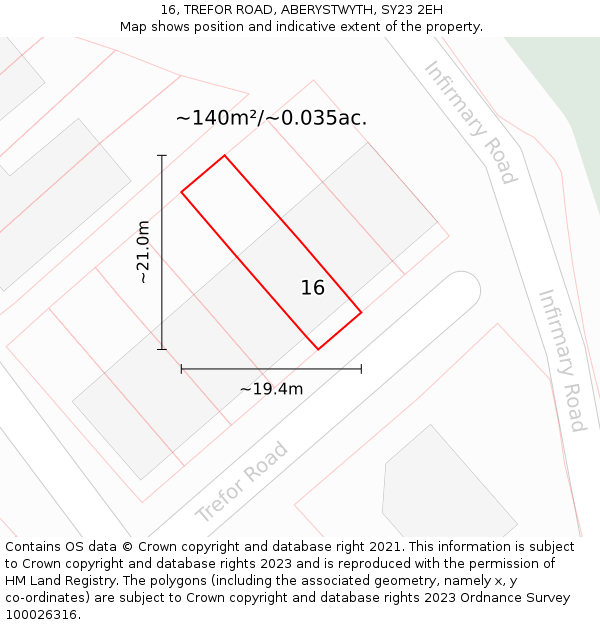 16, TREFOR ROAD, ABERYSTWYTH, SY23 2EH: Plot and title map