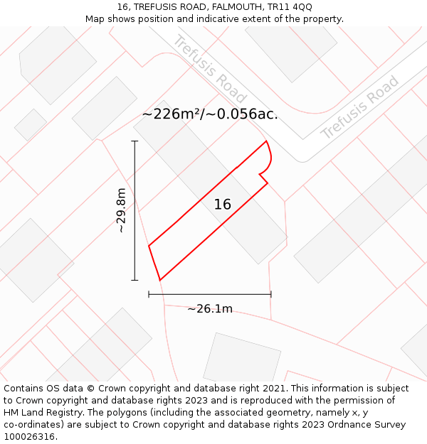 16, TREFUSIS ROAD, FALMOUTH, TR11 4QQ: Plot and title map