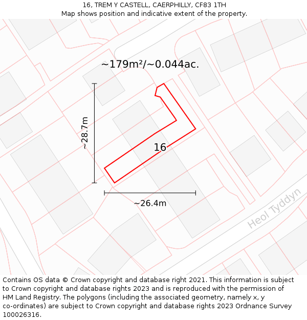 16, TREM Y CASTELL, CAERPHILLY, CF83 1TH: Plot and title map
