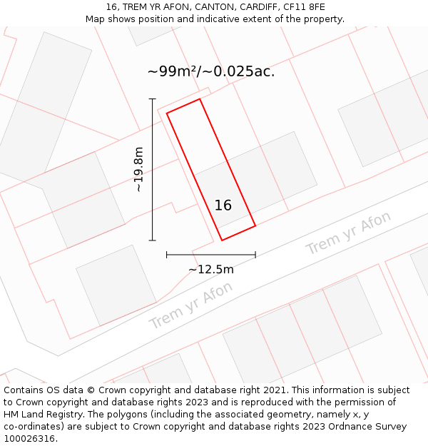 16, TREM YR AFON, CANTON, CARDIFF, CF11 8FE: Plot and title map