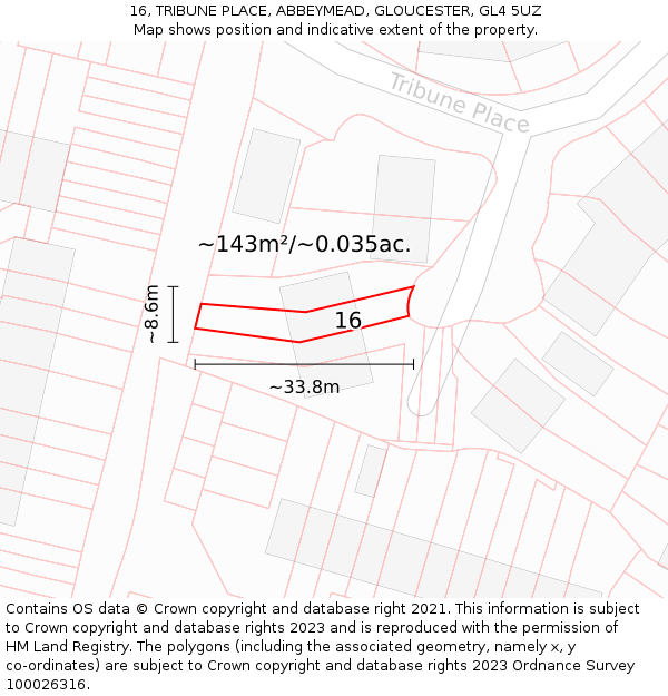 16, TRIBUNE PLACE, ABBEYMEAD, GLOUCESTER, GL4 5UZ: Plot and title map