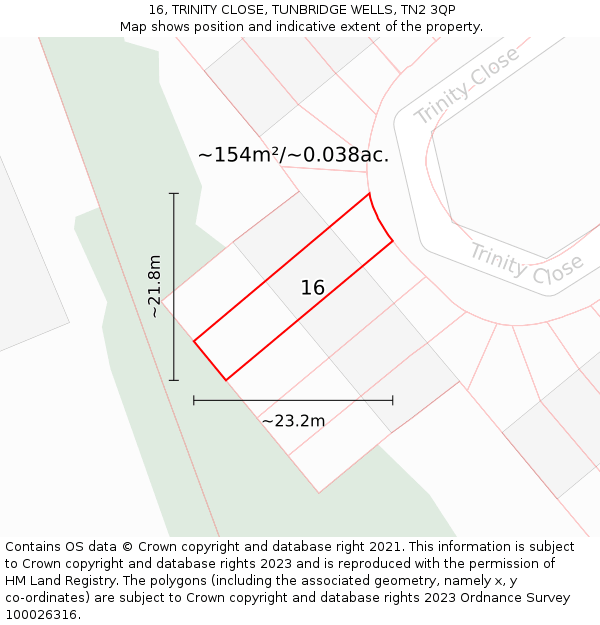 16, TRINITY CLOSE, TUNBRIDGE WELLS, TN2 3QP: Plot and title map