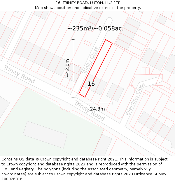 16, TRINITY ROAD, LUTON, LU3 1TP: Plot and title map