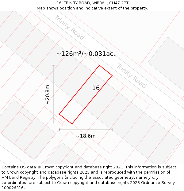 16, TRINITY ROAD, WIRRAL, CH47 2BT: Plot and title map