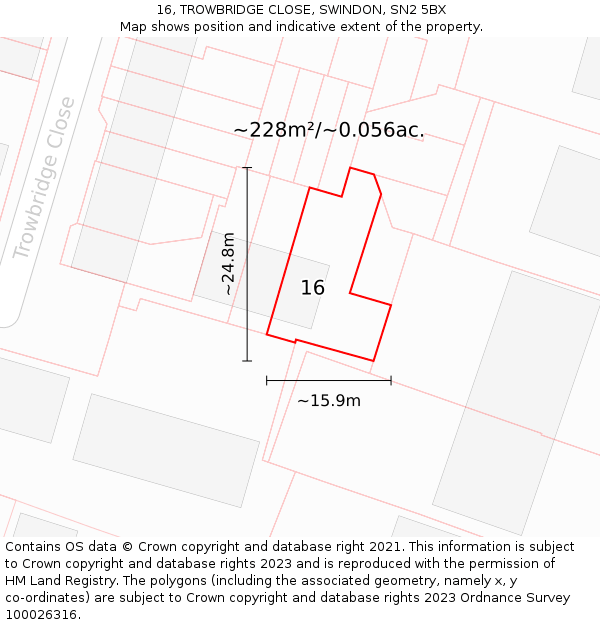 16, TROWBRIDGE CLOSE, SWINDON, SN2 5BX: Plot and title map