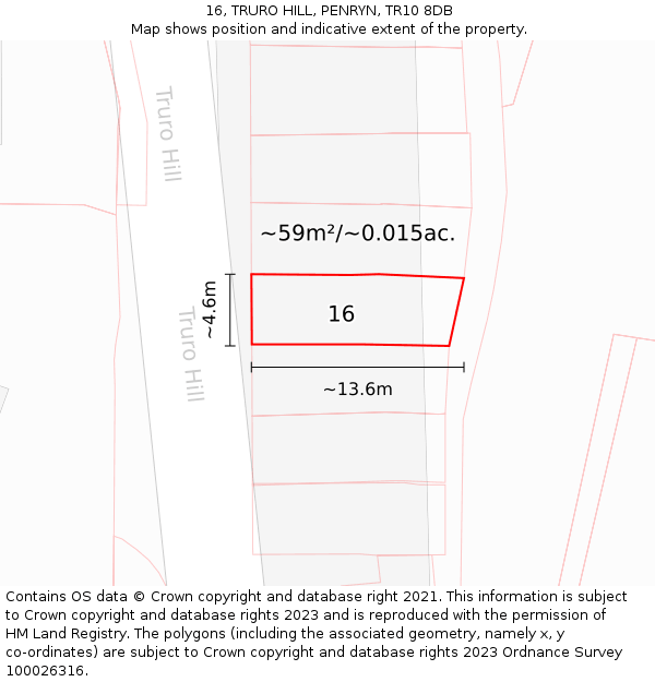 16, TRURO HILL, PENRYN, TR10 8DB: Plot and title map