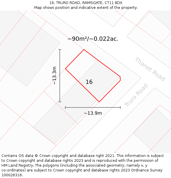 16, TRURO ROAD, RAMSGATE, CT11 8DX: Plot and title map