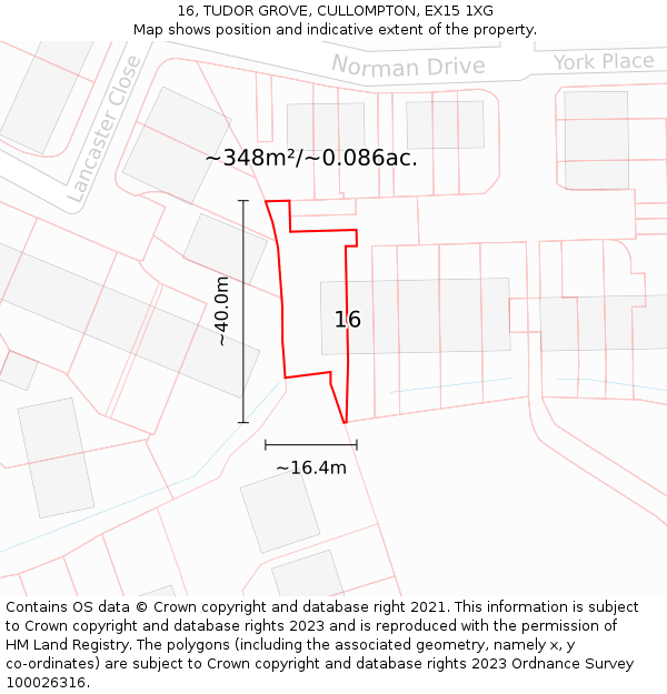 16, TUDOR GROVE, CULLOMPTON, EX15 1XG: Plot and title map