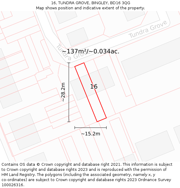 16, TUNDRA GROVE, BINGLEY, BD16 3QG: Plot and title map
