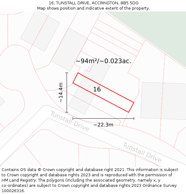 16, TUNSTALL DRIVE, ACCRINGTON, BB5 5DG: Plot and title map