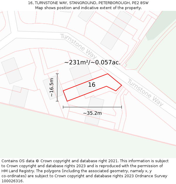 16, TURNSTONE WAY, STANGROUND, PETERBOROUGH, PE2 8SW: Plot and title map