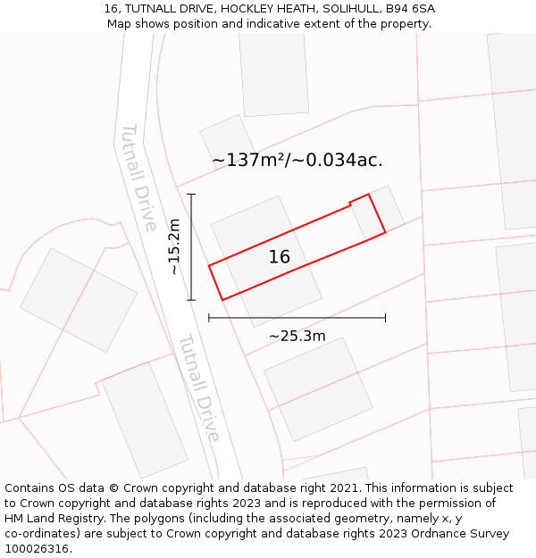 16, TUTNALL DRIVE, HOCKLEY HEATH, SOLIHULL, B94 6SA: Plot and title map