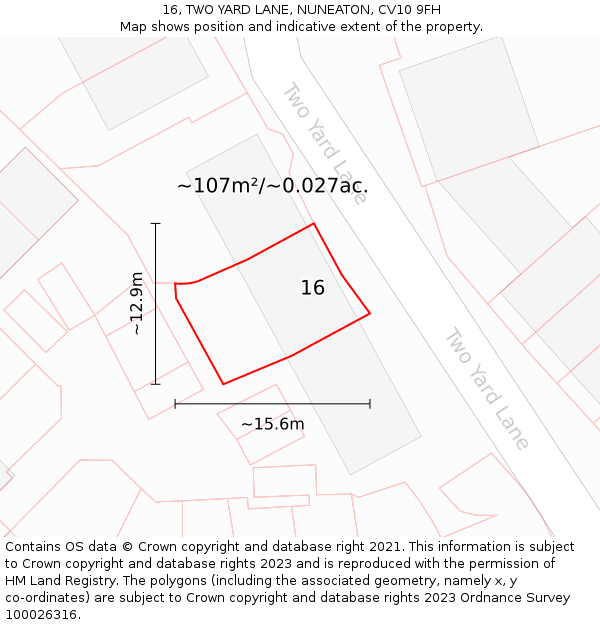 16, TWO YARD LANE, NUNEATON, CV10 9FH: Plot and title map