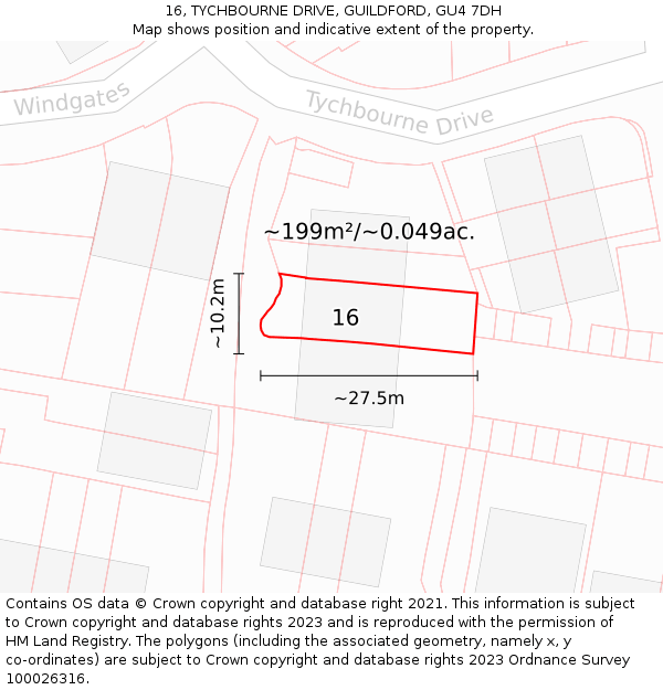16, TYCHBOURNE DRIVE, GUILDFORD, GU4 7DH: Plot and title map