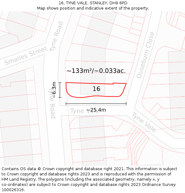 16, TYNE VALE, STANLEY, DH9 6PD: Plot and title map