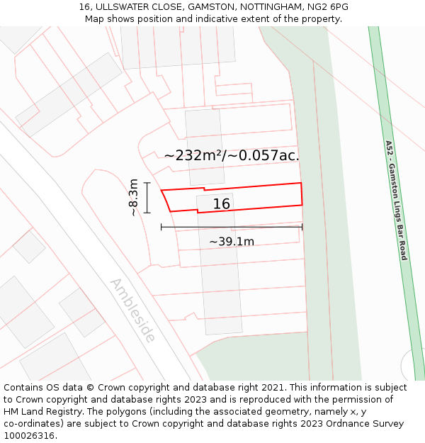 16, ULLSWATER CLOSE, GAMSTON, NOTTINGHAM, NG2 6PG: Plot and title map