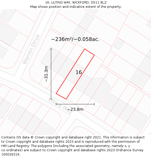 16, ULTING WAY, WICKFORD, SS11 8LZ: Plot and title map