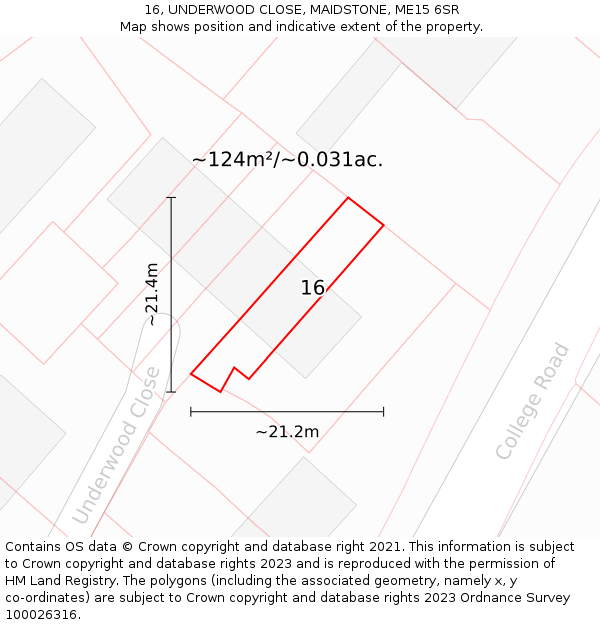 16, UNDERWOOD CLOSE, MAIDSTONE, ME15 6SR: Plot and title map