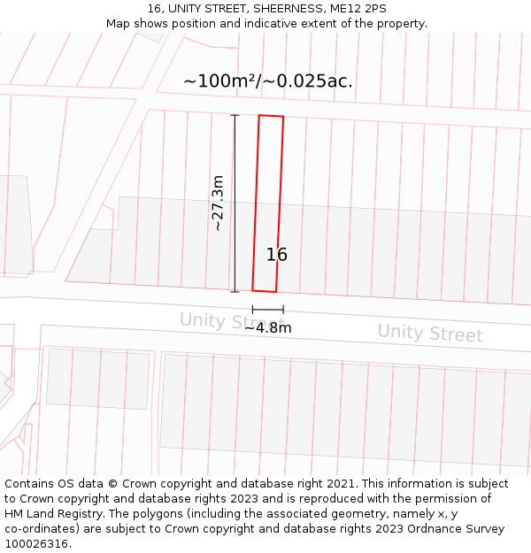 16, UNITY STREET, SHEERNESS, ME12 2PS: Plot and title map