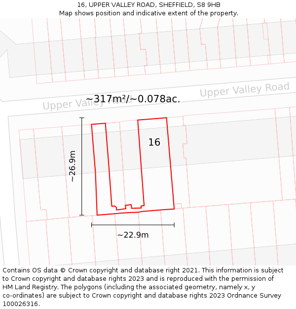 16, UPPER VALLEY ROAD, SHEFFIELD, S8 9HB: Plot and title map