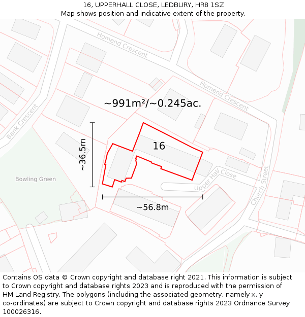 16, UPPERHALL CLOSE, LEDBURY, HR8 1SZ: Plot and title map